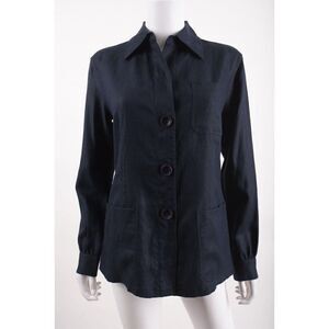 Lafayette 148 NY Womens Linen Shirt Blouse Blazer Jacket Sz 2 Navy Blue NWT